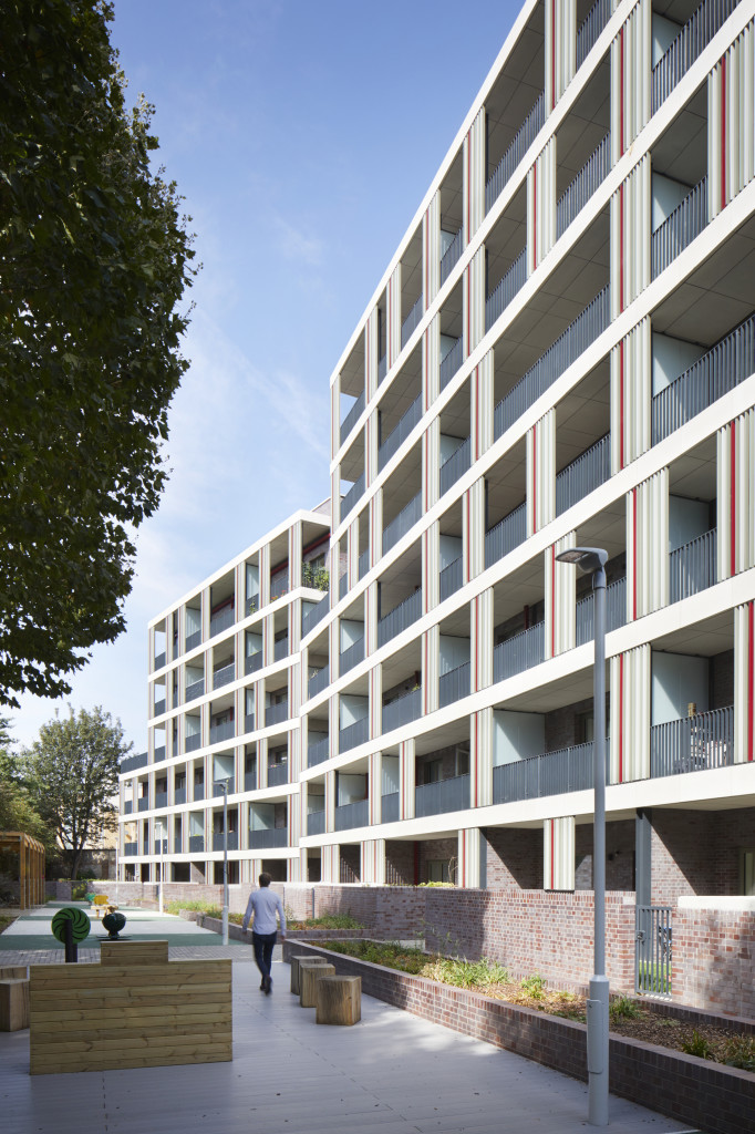 Side on photo of the rear of the building with the shared garden space