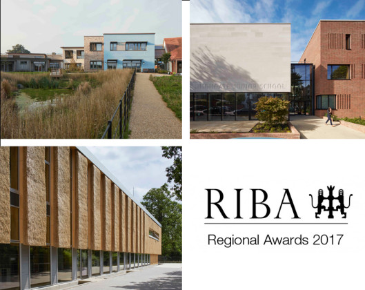 Image of 3 shortlisted projects and RIBA logo